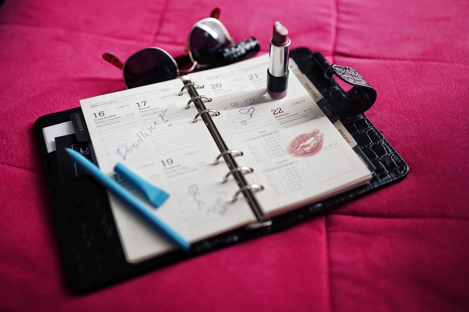 A woman's 2019 calendar with lipstick stain
